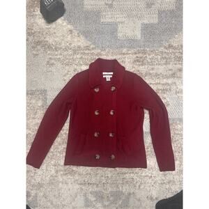 Susan Bristol Burgundy Double-Breasted Knit Jacket Sweater
